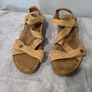 Taos Womens Sandals Size 8 Tan Woven Strappy Cork Comfort Slingback Boho